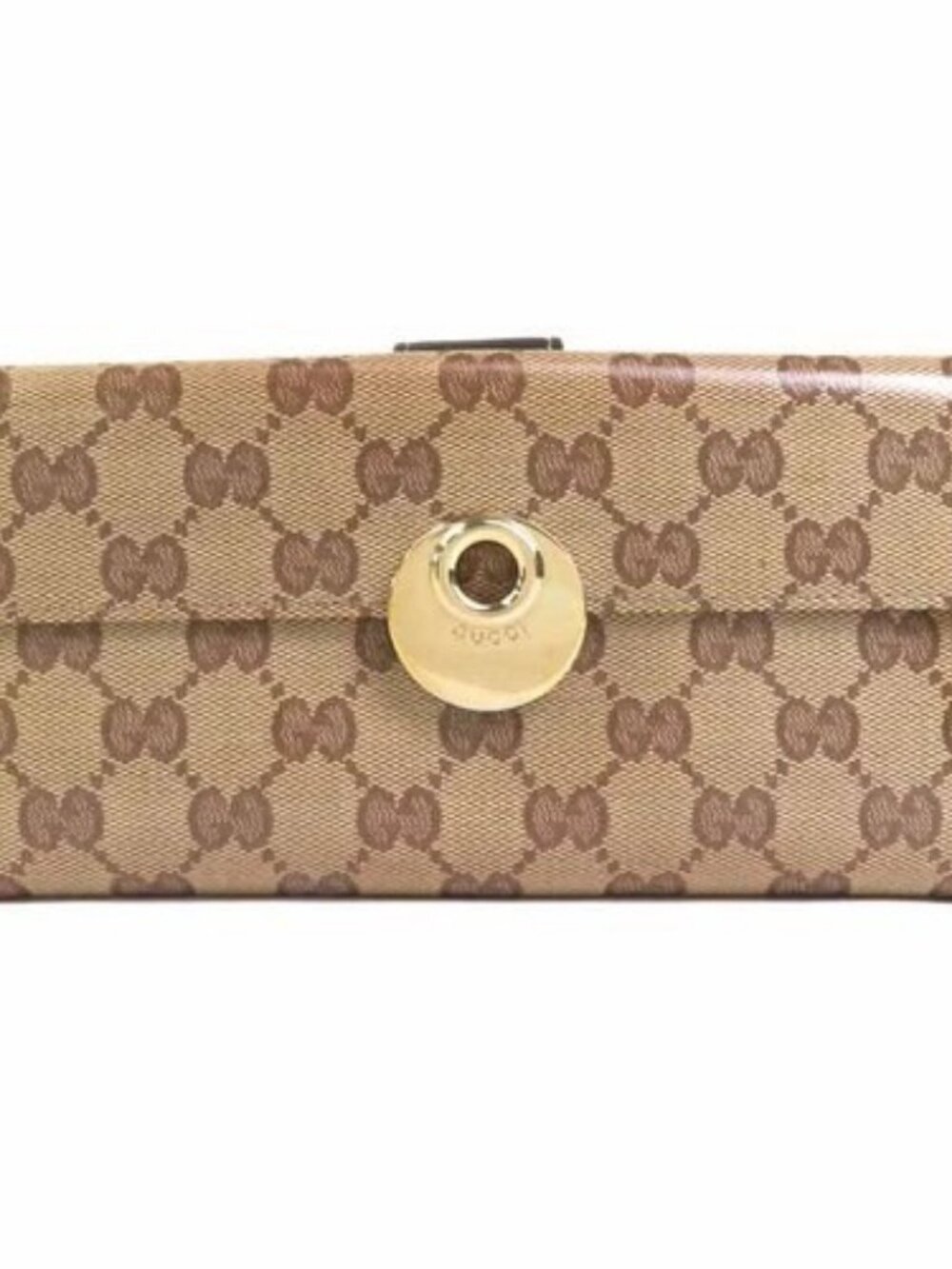 Auth GUCCI GG Crystal Bifold Long Wallet Brown PVC/Leather/Goldtone - h32508a